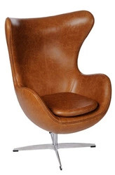Fotel uszak Jajo skórzany brązowy inspirowany Egg do salonu obrotowy nowoczesny glamour