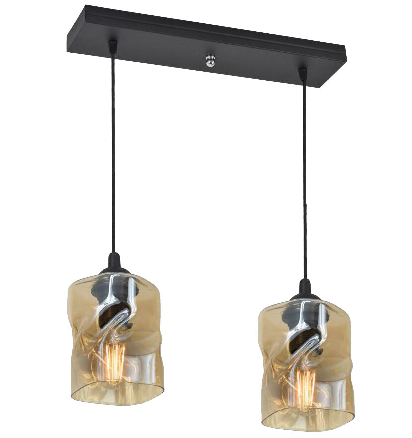 Lampa wisząca Felis czarny 2x60W E27 klosz bursztynowy