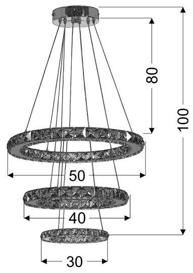 Lampa wisząca Lords 50 okrągły potrójny 48W LED rgb chrom z pilotem