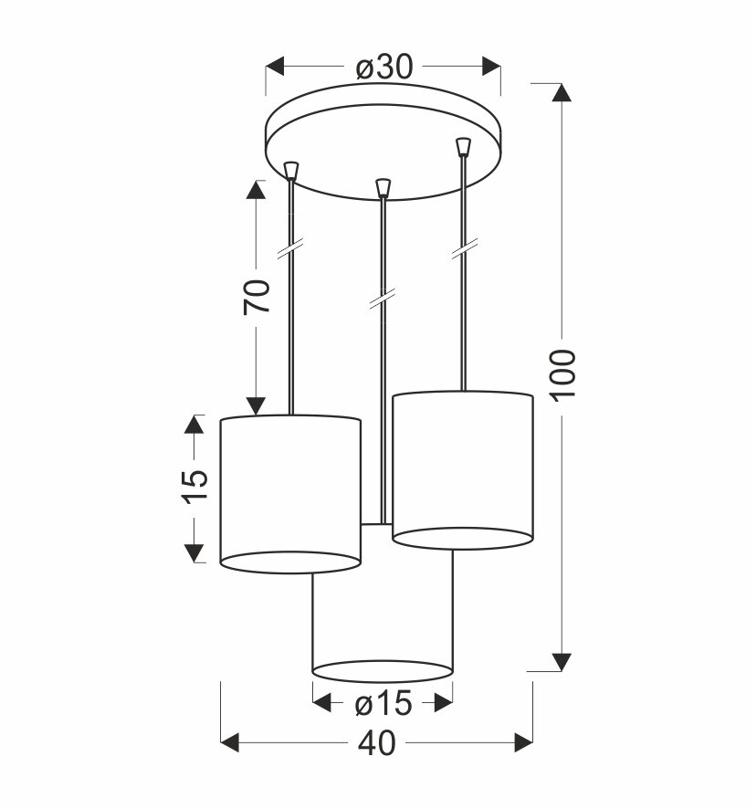 Lampa wisząca Legno czarny talerz 15 3x40W E27 abażur orzechowy