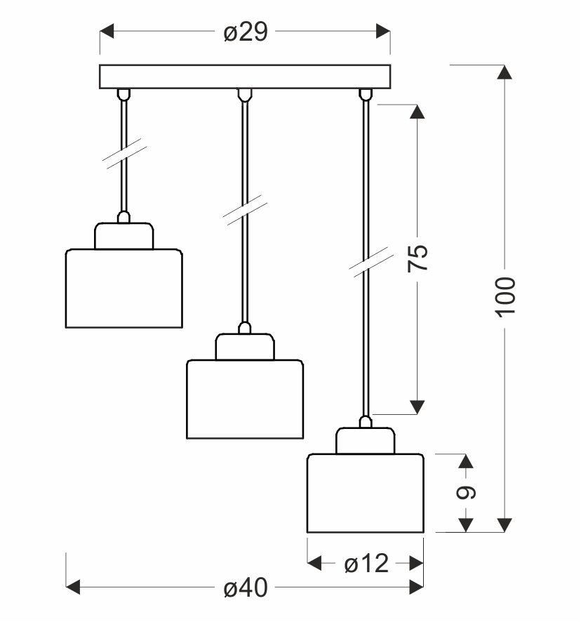 Lampa wisząca Wama czarny 3x40W E27 klosz czarny+srebrny