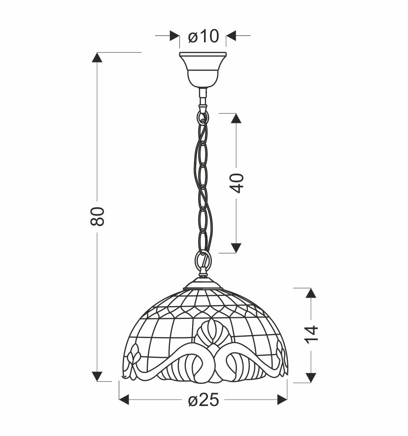 Lampa wisząca Marsala 25 patynowy 1x60 E27 klosz witrażowy