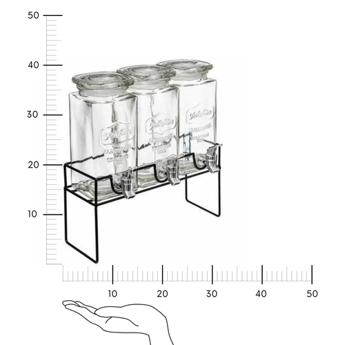 Zestaw 3 szklanych słojów do napojów 1,5l z kranikiem na metalowym stojaku 5five simply smart