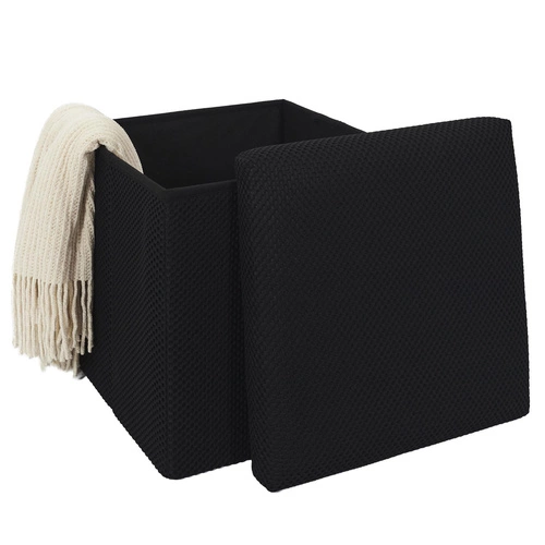 Pufa ze schowkiem Vels Atom czarna kwadratowa składana do przedpokoju i pokoju młodzieżowego Intesi