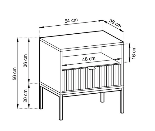 Szafka nocna szara ryflowana 54 cm z szufladą glamour Intesi Delicious na wysokich nogach