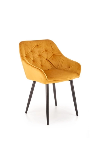 Krzesło do jadalni Marion musztardowe tapicerowane welur z podłokietnikami nowoczesne Intesi
