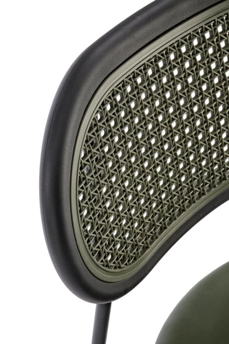 Krzesło do jadalni Lander retro rattanowe z ekoskóry zielone na metalowych nogach Intesi
