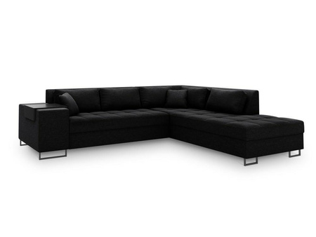 Narożnik z funkcją spania Madison Black Structured Fabric prawostronny