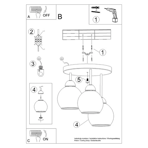 Żyrandol szklany ALINO 3 czarny nowoczesny do salonu i jadalni 3-punktowy SOLLUX