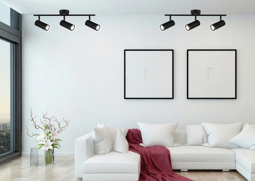 Nowoczesna lampa sufitowa Colly czarna 3-punktowa z ruchomymi kloszami do salonu