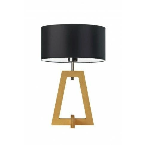 Lampka nocna Clio czarna z abażurem glamour i dębową podstawą do sypialni lub salonu LYSNE