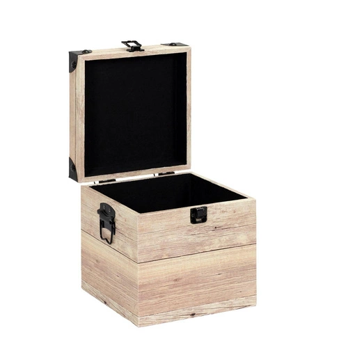 Intesi zestaw 3 pudełek dekoracyjnych kwadratowych z efektem drewna do sypialni boho