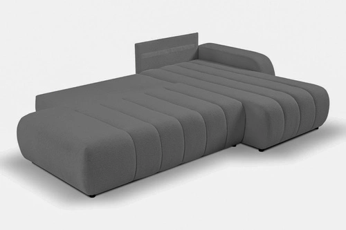 Narożnik z funkcją spania Hobro prawy szary nowoczesny do salonu z pojemnikiem