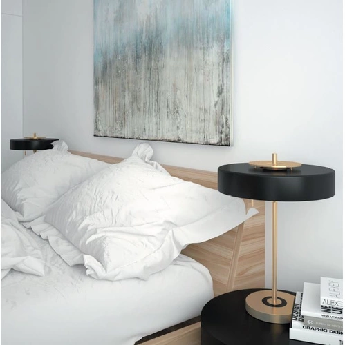 Lampka nocna ARTDECO czarno-złota glamour do sypialni i salonu ze szklanym kloszem 35 cm