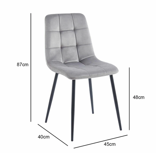 Krzesło do jadalni Caro Velvet Intesi szare tapicerowane welur nowoczesne pikowane czarne nogi