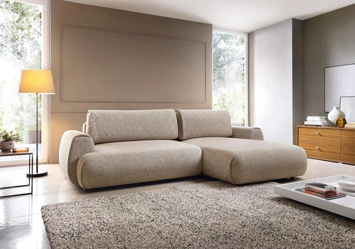 Narożnik z funkcją spania prawy Ljung nowoczesny beżowy z pojemnikiem do salonu Intesi