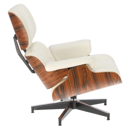 Fotel obrotowy Vip Lounge Chair skórzany do salonu z podnóżkiem nowoczesny biały