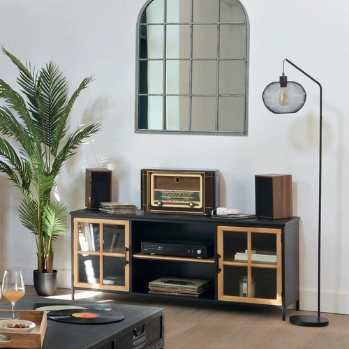 Lampa stojąca Emie czarna metalowa do salonu nowoczesna lampa podłogowa Atmosphera 157 cm