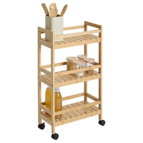 Drewniany wózek kuchenny Linha 3-poziomowy na kółkach boho do łazienki i kuchni 5five