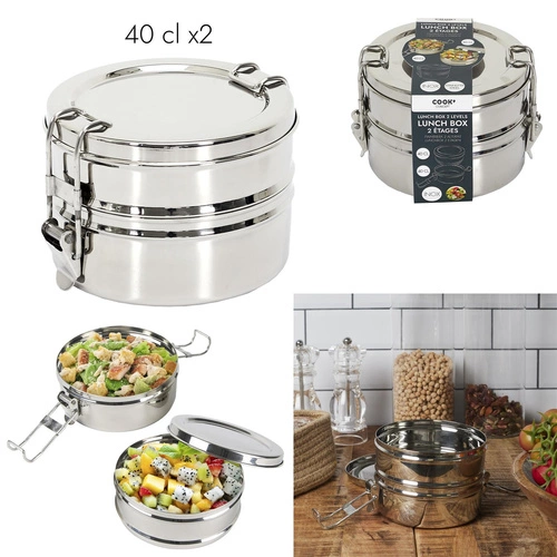 Metalowy Lunch box śniadaniówka z 2 pojemnikami