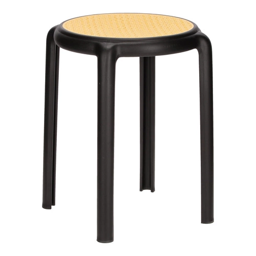 Stołek Zula czarny Intesi do kuchni i na balkon, boho, plastikowy, łatwe czyszczenie, sztaplowany