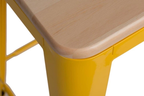 Hoker Paris Wood 75 cm industrialny żółty z drewnianym siedziskiem do kuchni i wyspy