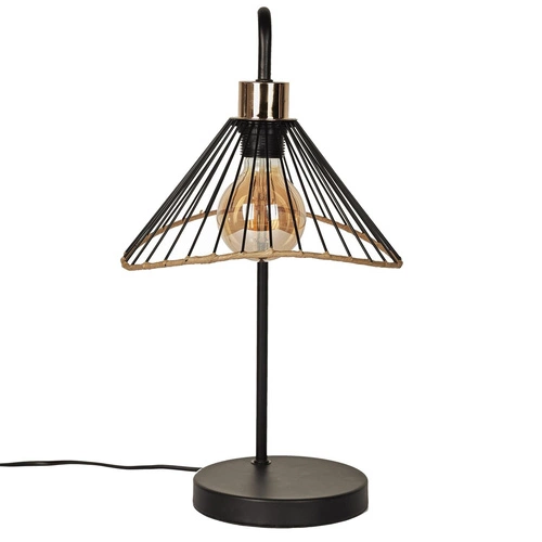 Lampa stołowa Anel nowoczesna czarna z rattanem do salonu i sypialni loft industrial