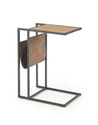 Stolik kawowy Smarty prostokątny loftowy dąb złoty czarny z gazetnikiem do salonu