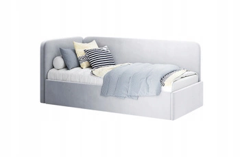 Łóżko tapicerowane Holly lewe 90x200 szare welurowe do pokoju młodzieżowego ze stelażem