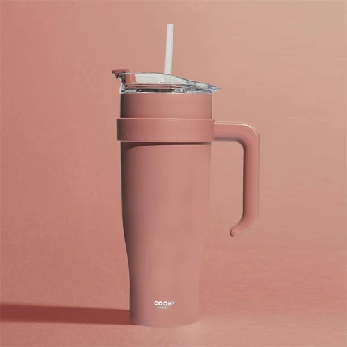 Kubek termiczny Intesi Miami 1,2l różowy z pokrywką i słomką do napojów na wynos
