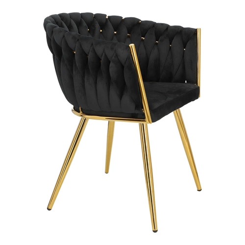 Krzesło do jadalni Tessa Intesi tapicerowane welur czarne glamour z podłokietnikami złote nogi