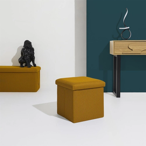 Pufa ze schowkiem Intesi Vels Atom żółta kwadratowa nowoczesna do przedpokoju i pokoju dziecięcego