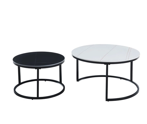 Zestaw 2 okrągłych stolików kawowych Silas do salonu nowoczesny ceramika biały/czarny 80/60 cm
