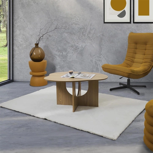 Stolik kawowy owalny Calypso nowoczesny drewniany japandi do salonu Intesi 80x60 cm