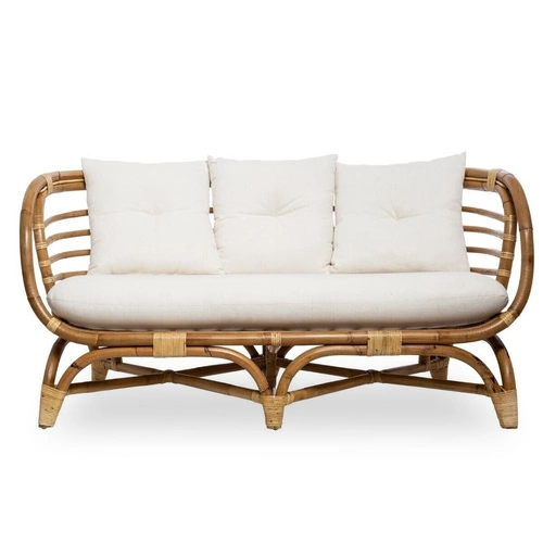 Sofa boho Farah Atmosphera rattanowa biała 2-osobowa z podłokietnikami do salonu