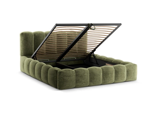 Łóżko tapicerowane Lupine zielone chenille 200x200 z pojemnikiem do sypialni nowoczesne