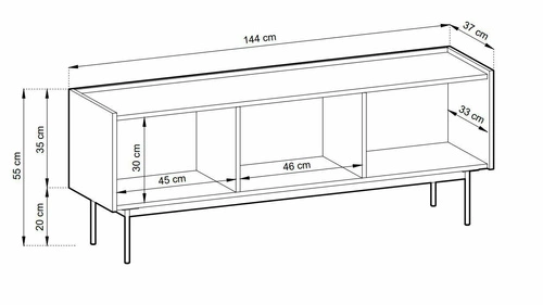 Szafka RTV stojąca Cashmer beżowa skandynawska do salonu 144 cm z 3 szafkami Intesi
