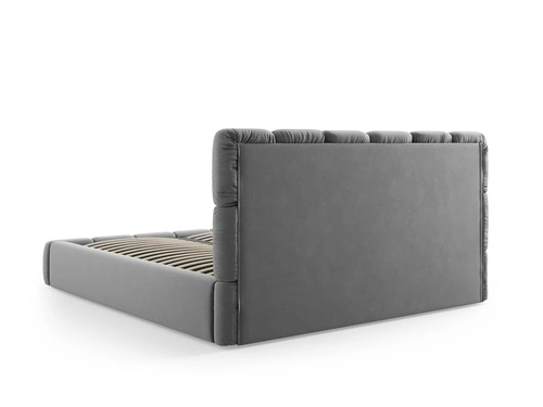 Łóżko do sypialni Bellis szare welurowe 180x200 z pojemnikiem nowoczesne glamour