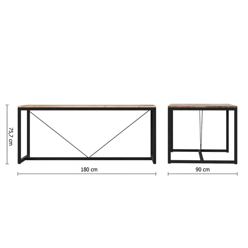 Stół do jadalni Edena 180 cm nowoczesny loftowy drewno akacjowe i czarne metalowe nogi