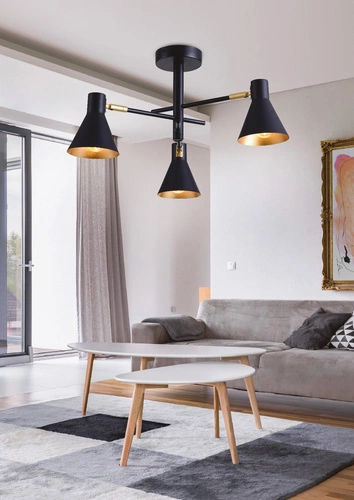 Nowoczesna lampa wisząca Less 3-punktowa czarna metalowa do salonu i nad wyspę
