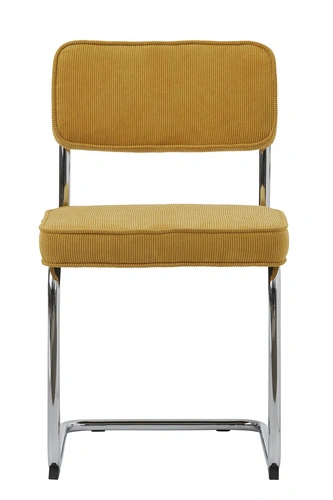 Krzesło tapicerowane sztruks żółty Tepper nowoczesne do jadalni i kuchni na płozach