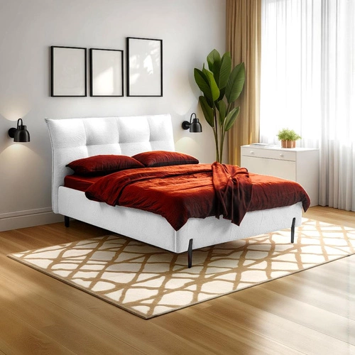 Łóżko tapicerowane Biscuit 160x200 białe z pojemnikiem skandynawskie do sypialni