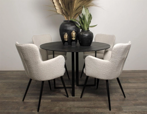 Krzesło do jadalni Cherson Intesi tapicerowane tkanina teddy bear białe z podłokietnikami nowoczesne