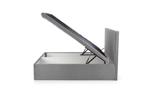 Łóżko tapicerowane Renji 160x200 z pojemnikiem szare welurowe do sypialni nowoczesne