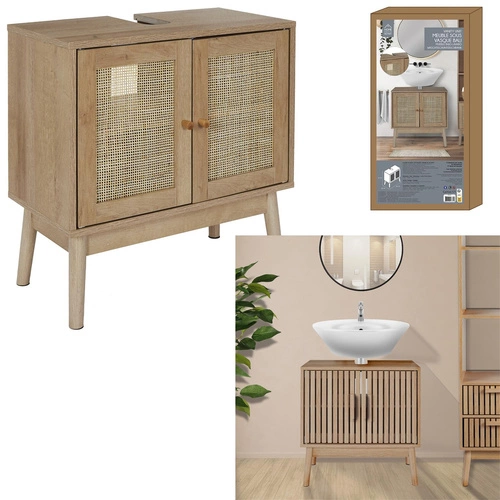 Szafka łazienkowa stojąca boho Bali naturalny dąb z rattanem 60 cm pod umywalkę Intesi
