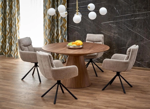 Stół okrągły do jadalni Obituar 136 cm nowoczesny orzechowy na jednej nodze Intesi