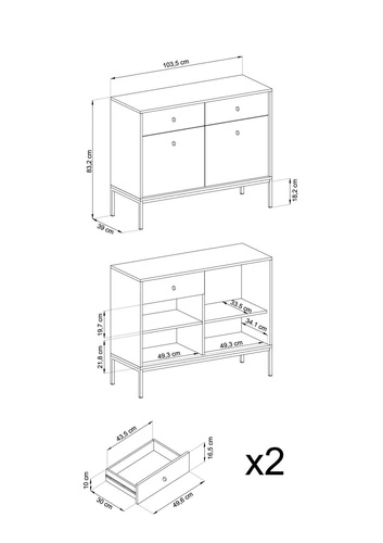 Komoda Evora beżowa nowoczesna z szufladami na wysokich nóżkach do salonu Intesi 104 cm