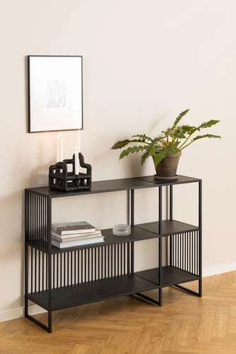 Regał na książki do salonu Strington niski czarny metalowy loftowy 120 cm Actona