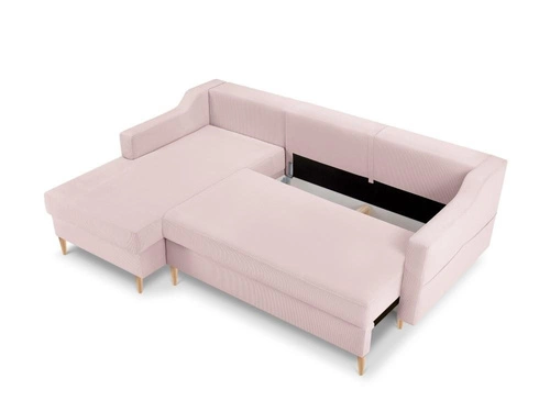 Narożnik z funkcją spania Rose Pink Corduroy lewostronny
