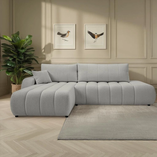 Narożnik Hobro lewy szary nowoczesny z funkcją spania i pojemnikiem do salonu